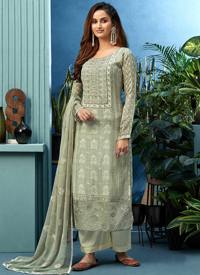 Grey Embroidered Palazzo Suit – Stylemantra